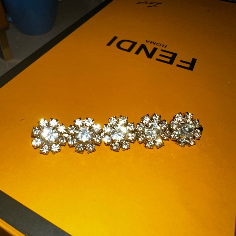 Alessandra Rich Gold and Clear Crystal Floral Barrette